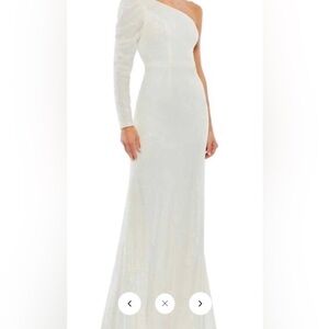 Mac Duggal White Long Sleeve Trumpet Gown
